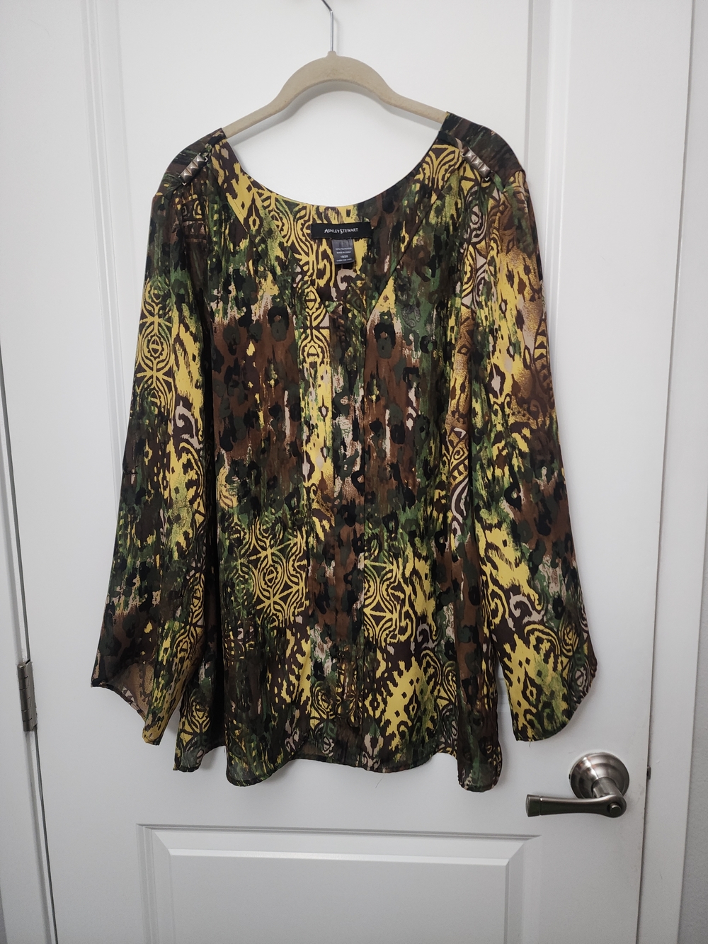 5/$30 Ashley Stewart Boho  Printed Long-Sleeve Peasant  Blouse